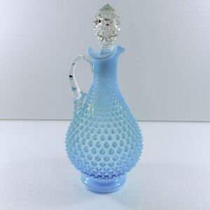 Vintage Fenton Glass Blue Opalescent Hobnail Wine Decanter Pitcher W/ Stopper